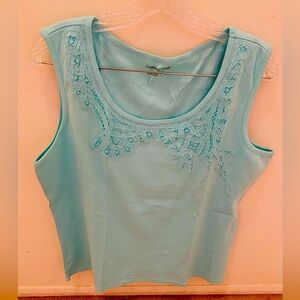 Coldwater Creek Embroidered Tank - Mint Green; Size: XL; 100% Cotton